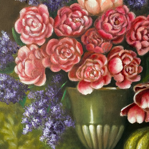 Giclee still life pink roses flowers in the vase floral print on wrapped canvas - Picture 4 of 5